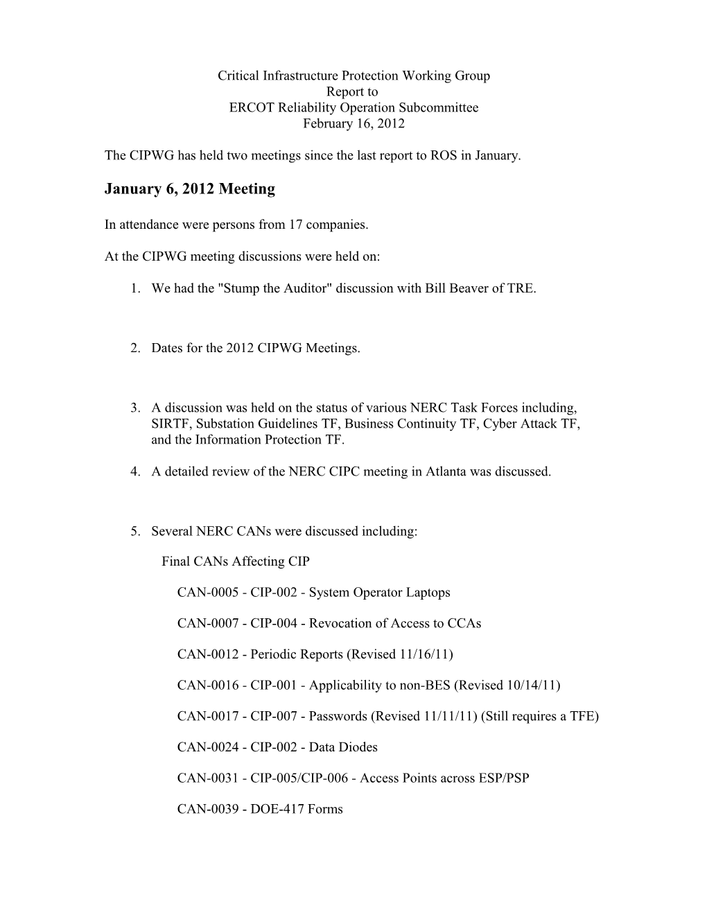 Critical Infrastructure Protection Working Group