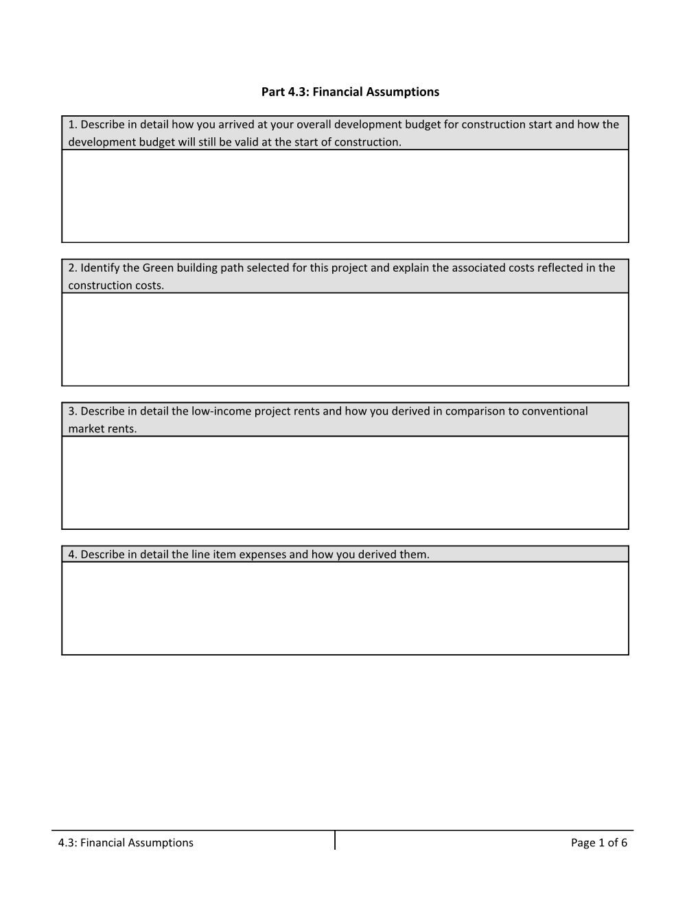 Part 4.3: Financial Assumptions