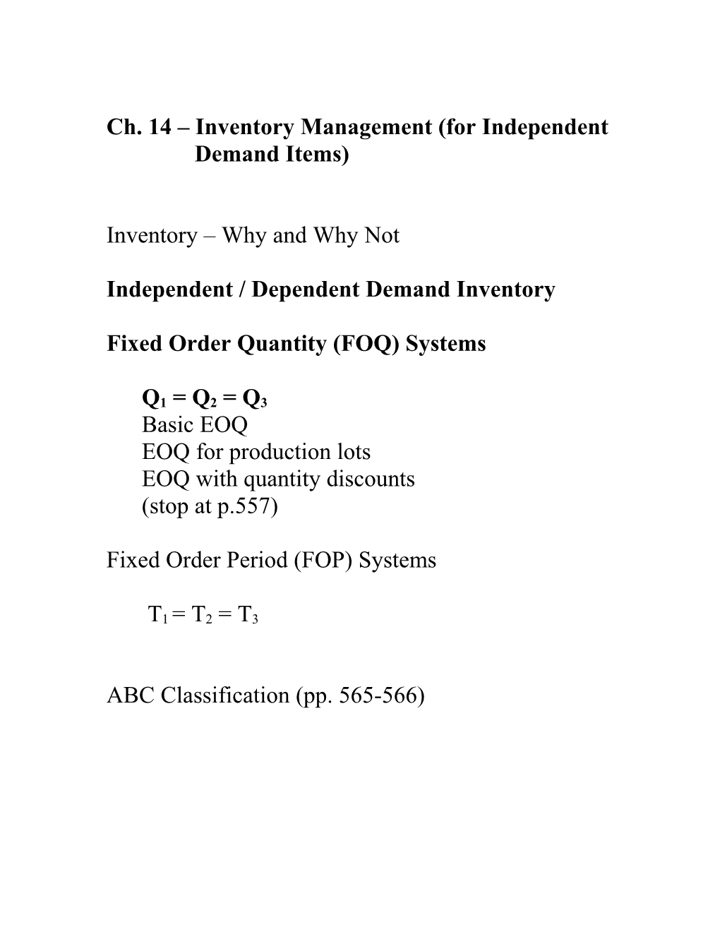 Ch. 14 Inventory Management (For Independent