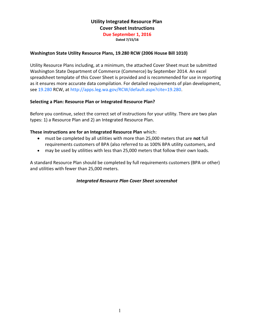 Washington State Utility Resource Plans, 19.280 RCW (2006 House Bill 1010)