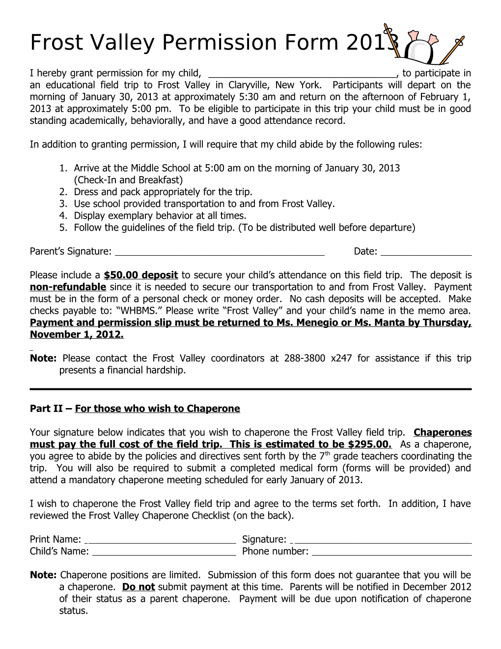 Frost Valley Permission Form