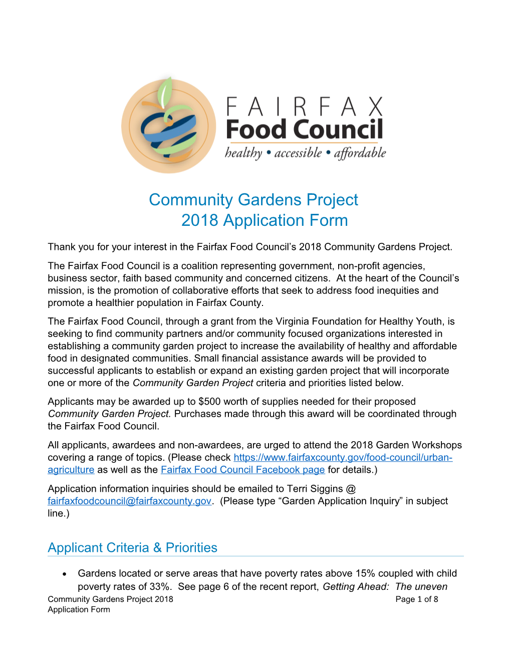 Community Gardens Grants Program - Application Form