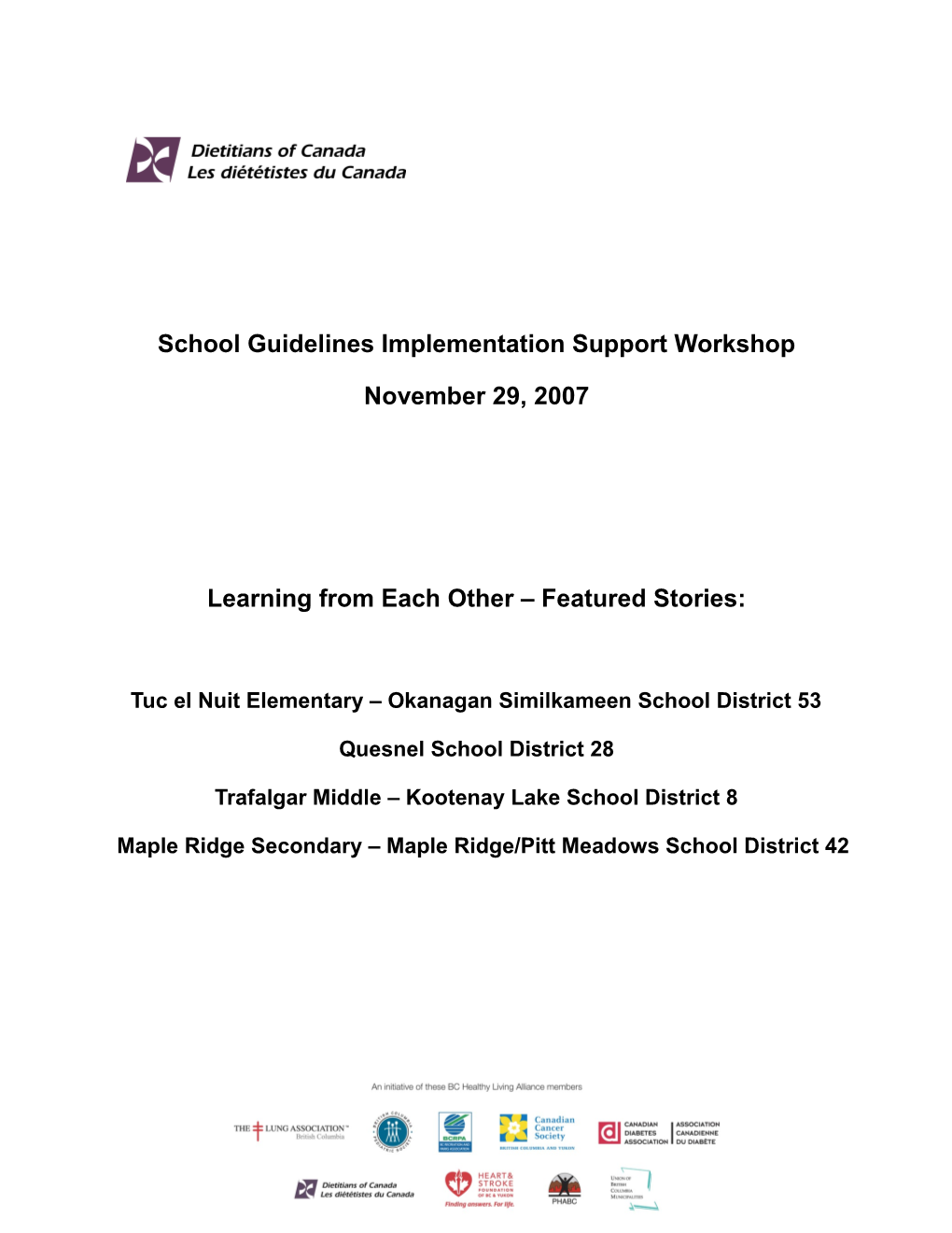 School Guidelines Implementation Support Workshop