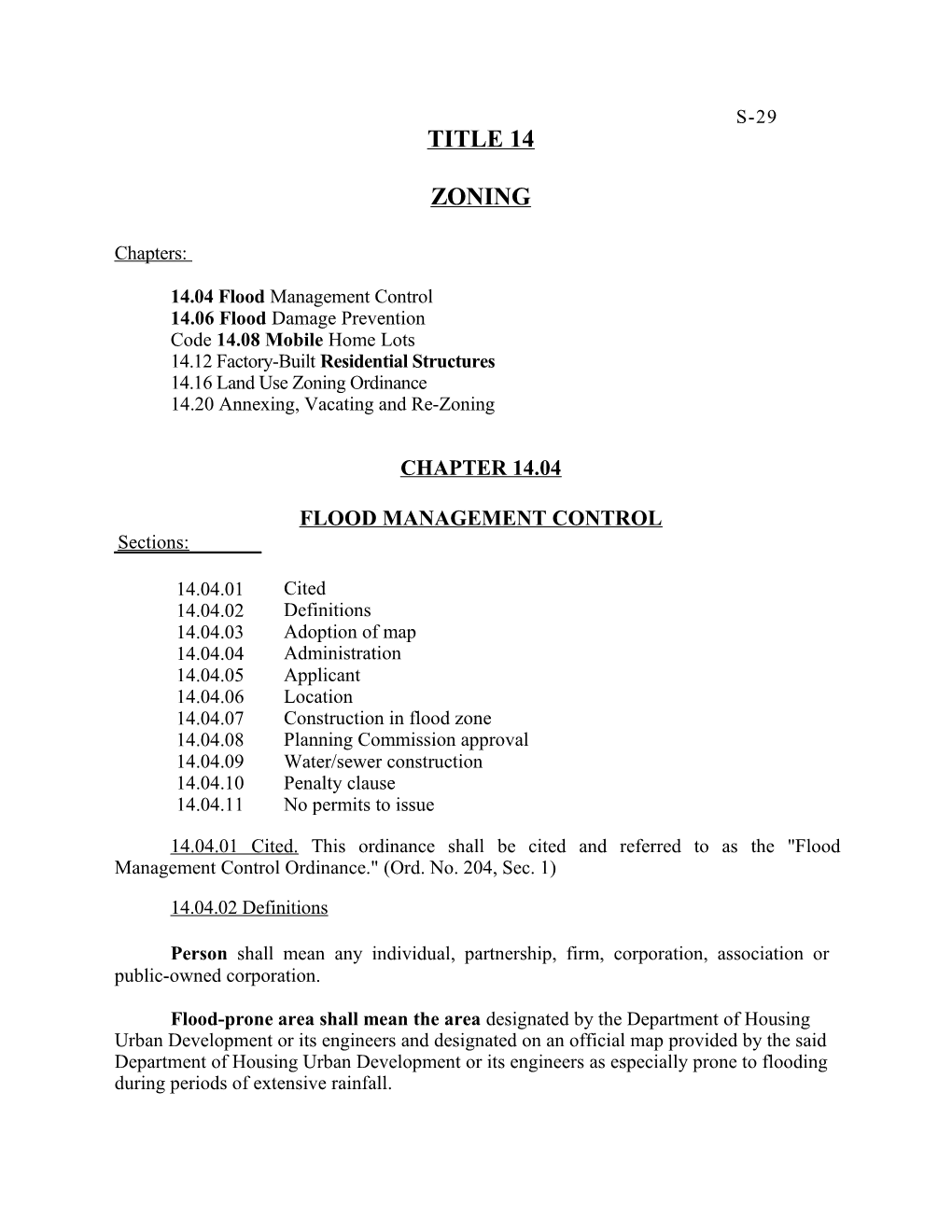 14.06 Flood Damage Prevention Code 14.08 Mobile Home Lots