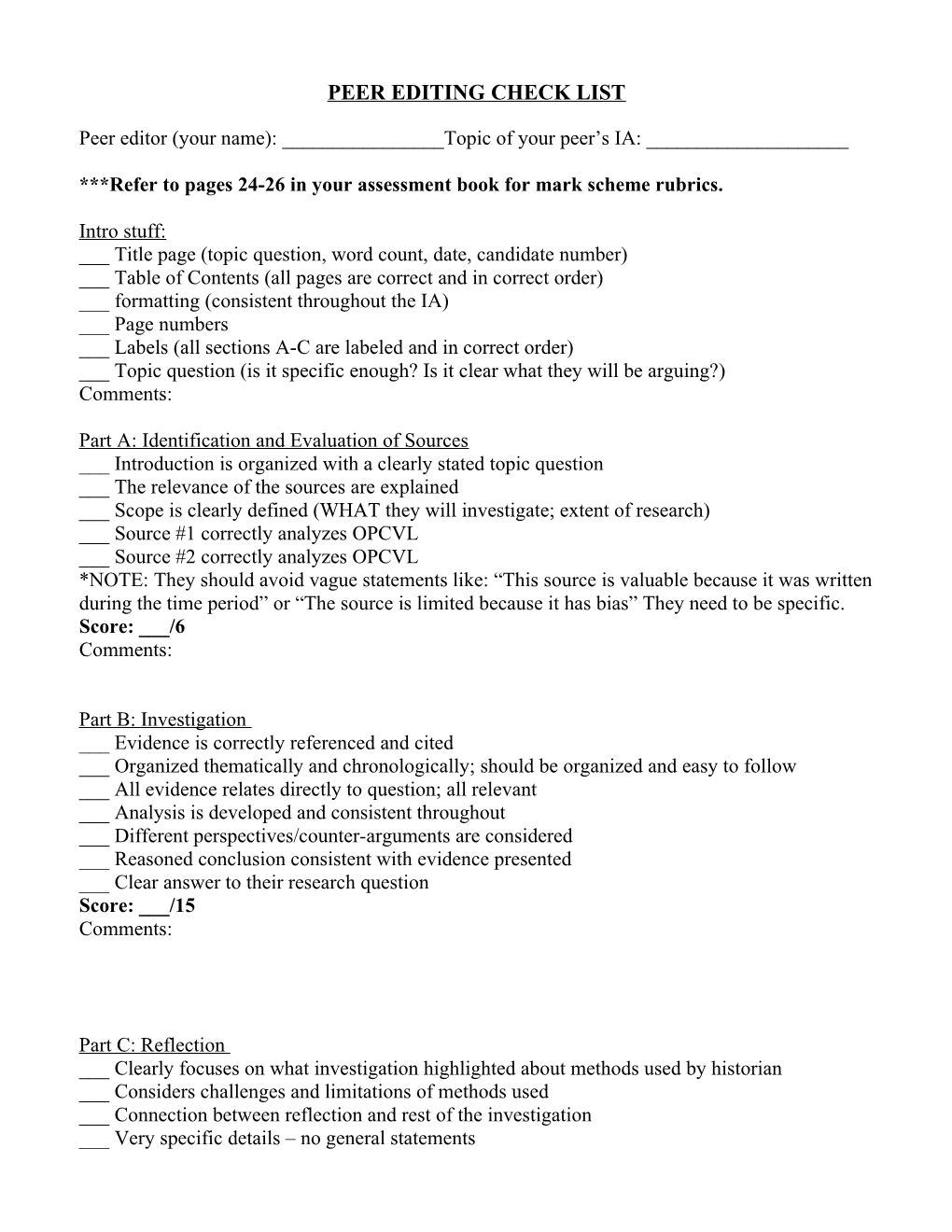 Peer Editing Check List