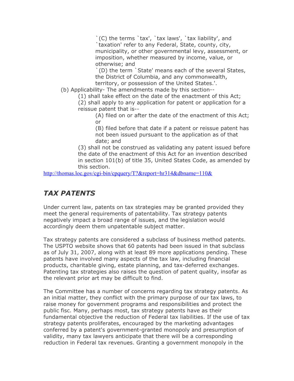 Section 10 of House Report 110-314 on HR 1908 Patent Reform Act of 2007 - Sept. 4, 2007