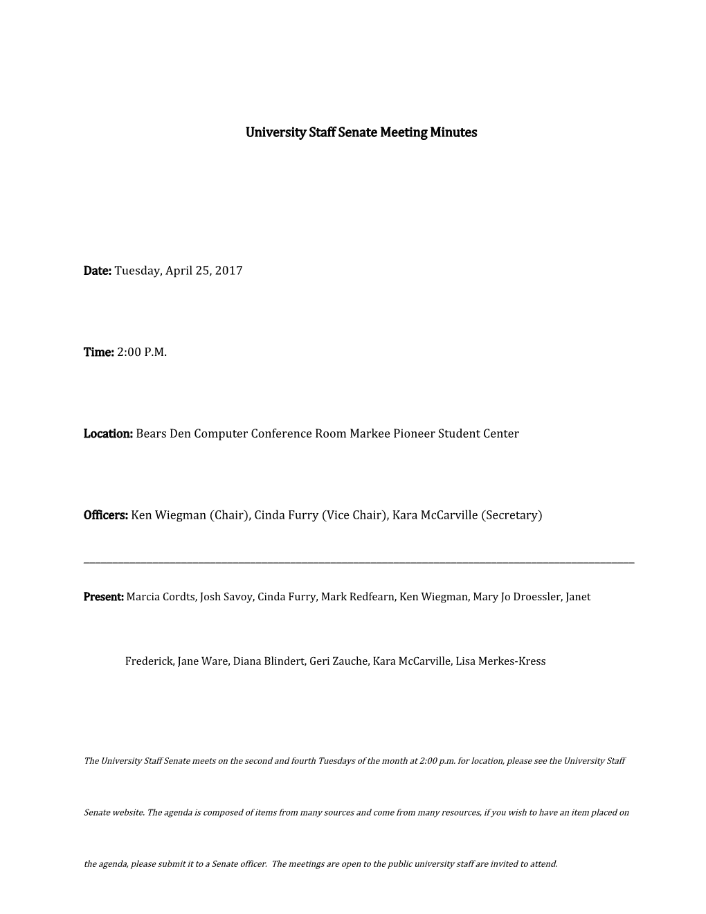 University Staff Senate Meeting Minutes