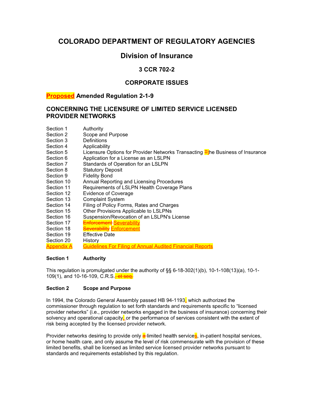 Amended Regulation 2-1-9 Concerning the Licensure of Limited Service Licensed Provider Networks