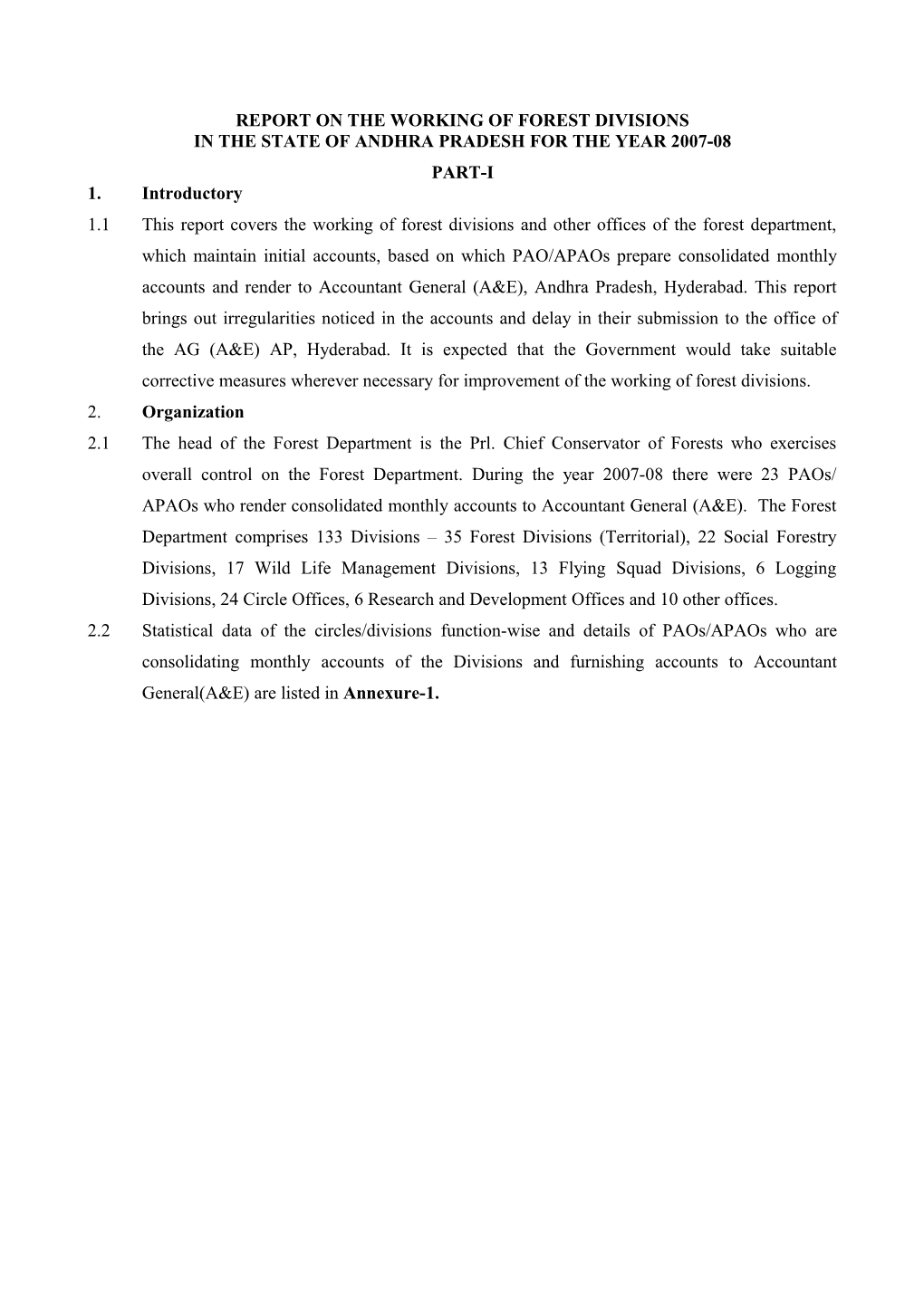 Report on the Working of Forest Divisions