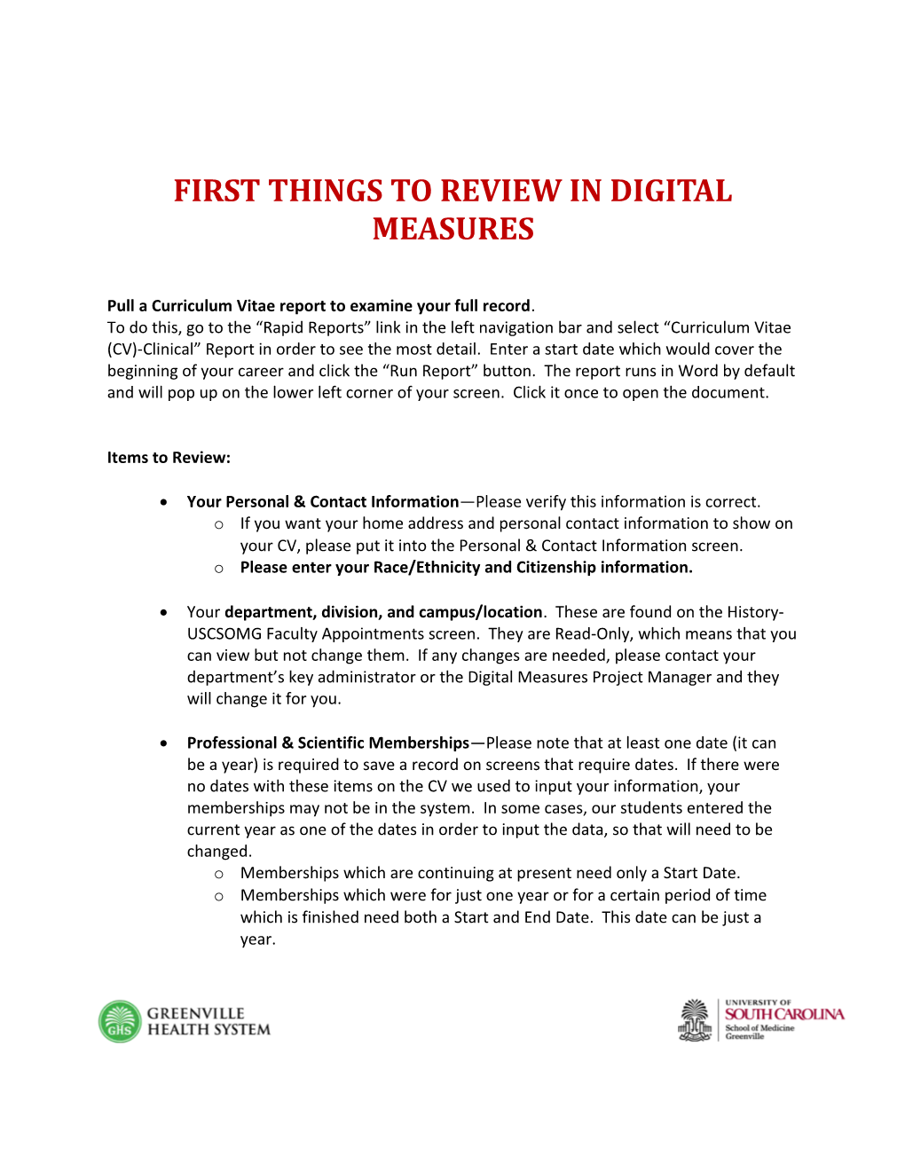 First Things to Review in Digital Measures