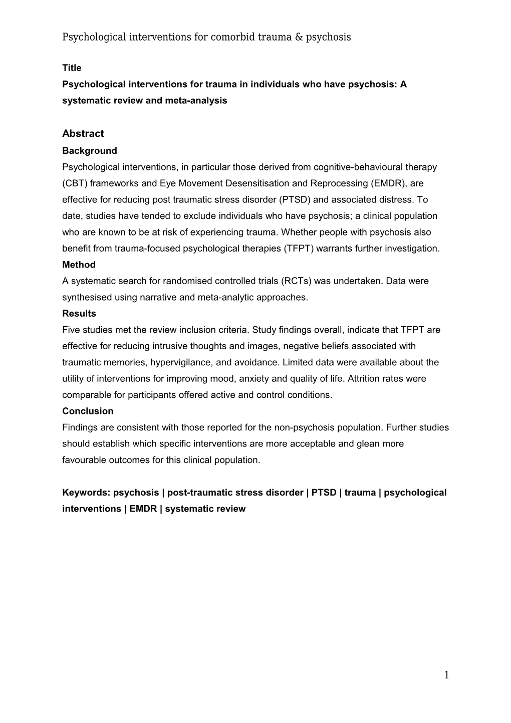 Psychological Interventions for Comorbid Trauma & Psychosis