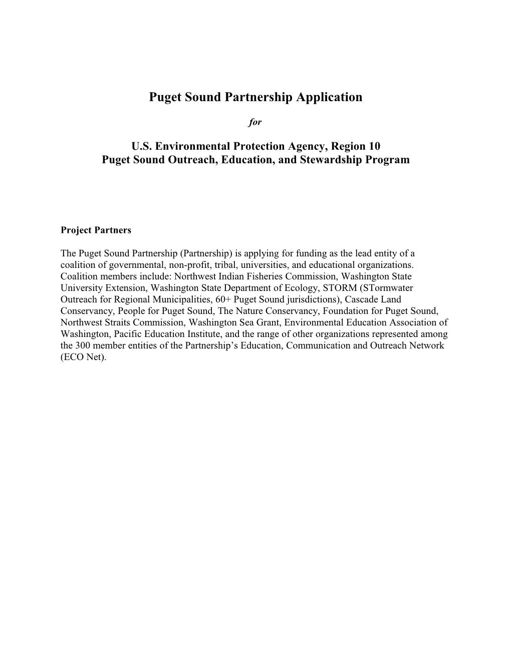 Puget Sound Partnership Application