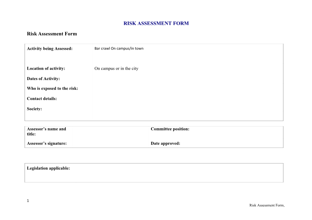 Risk Assessment Form s15