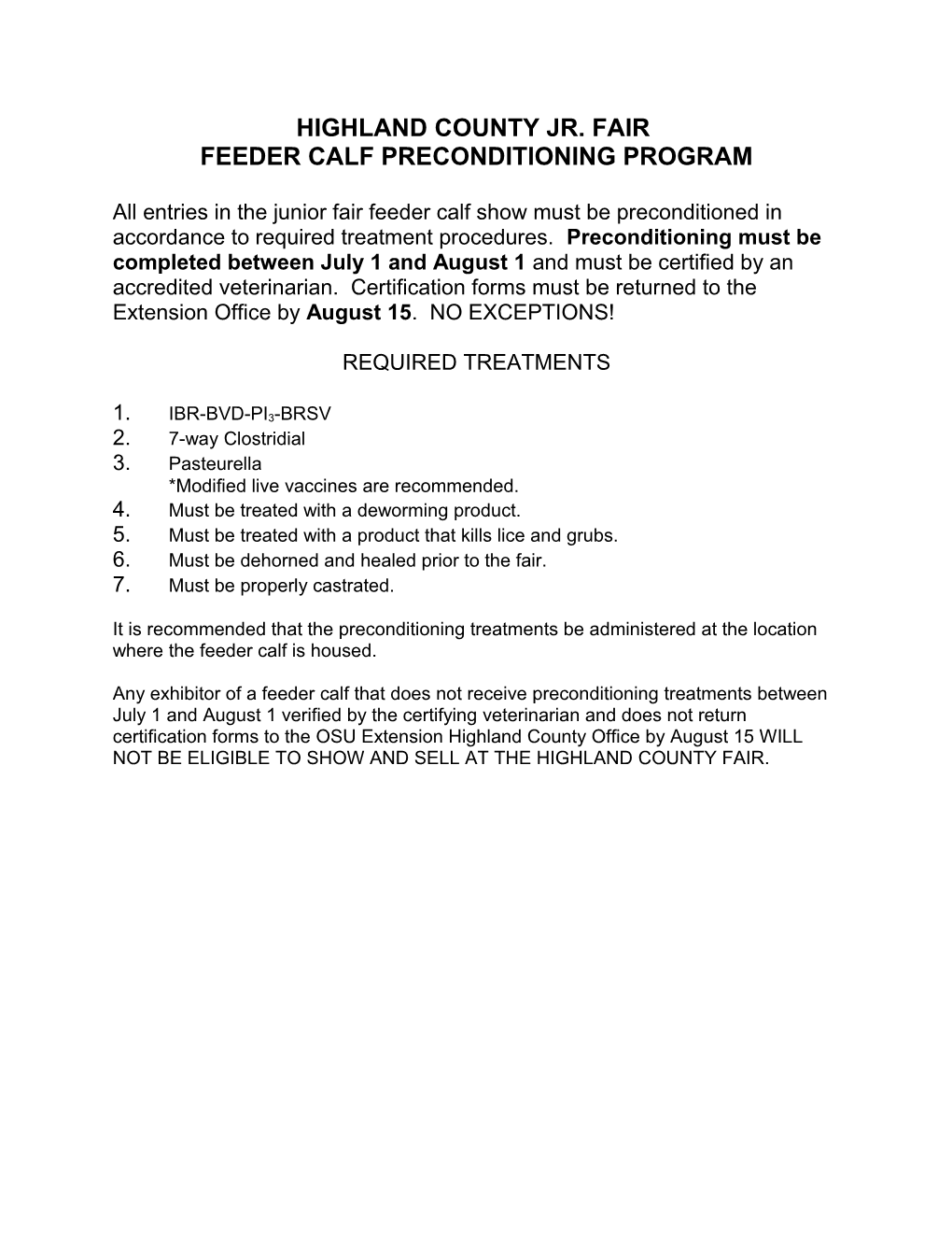 Feeder Calf Preconditioning Program