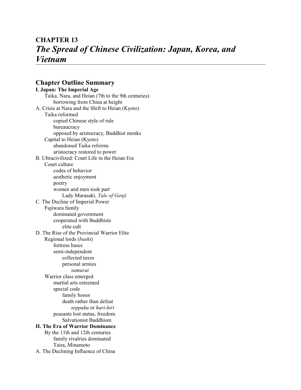 The Spread of Chinese Civilization: Japan, Korea, and Vietnam