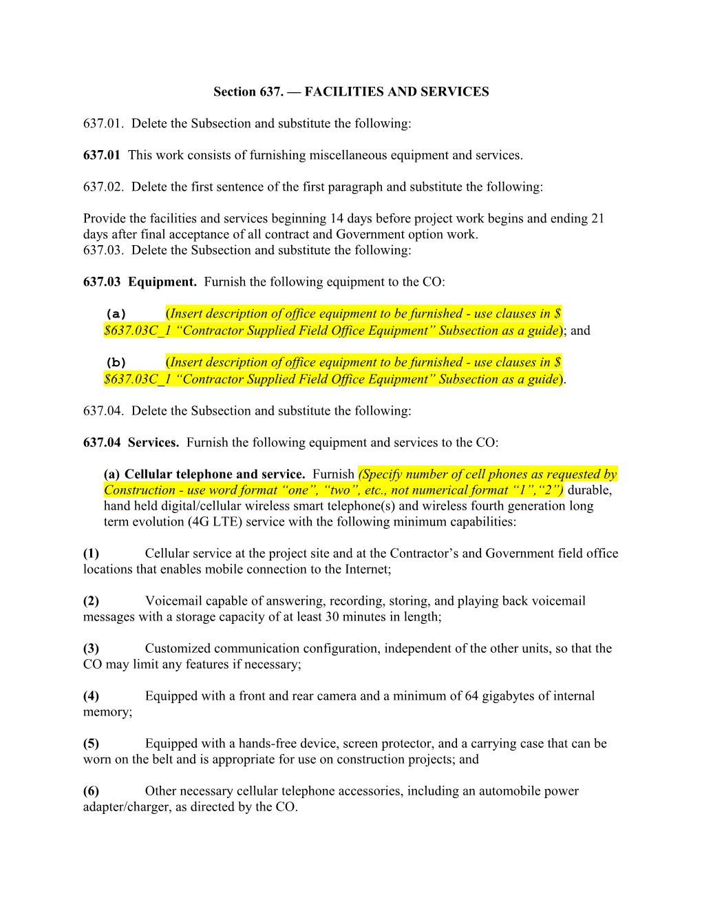 FP14 LOS Section 637 Miscellaneous Equipment