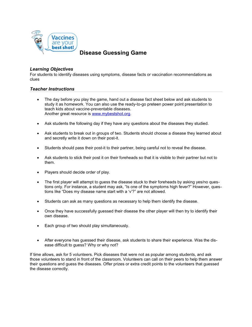 Disease Guessing Game