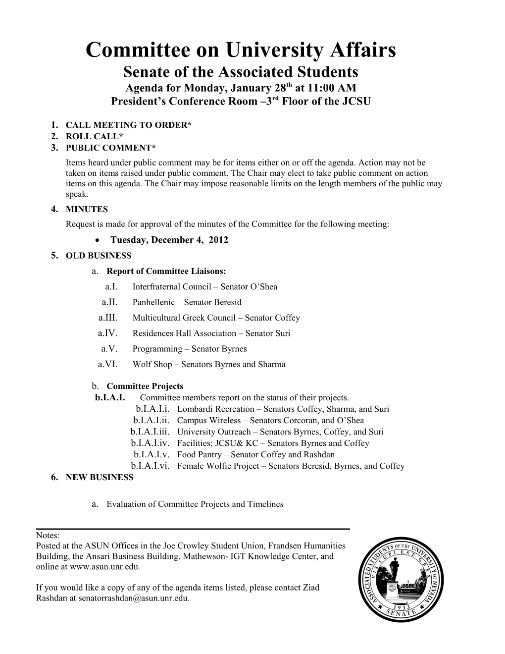 Committee on Conduct and Appointments Agenda for April 23, 2008