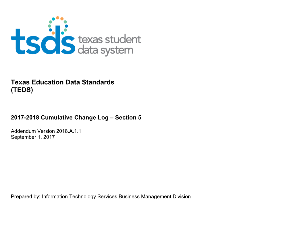 TSDS TEDS 2017-2018 Section 5 Change Log