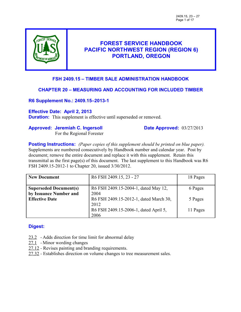 Fsh 2409.15 Timber Sale Administration Handbook