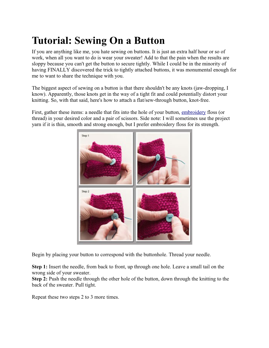 Tutorial: Sewing on a Button