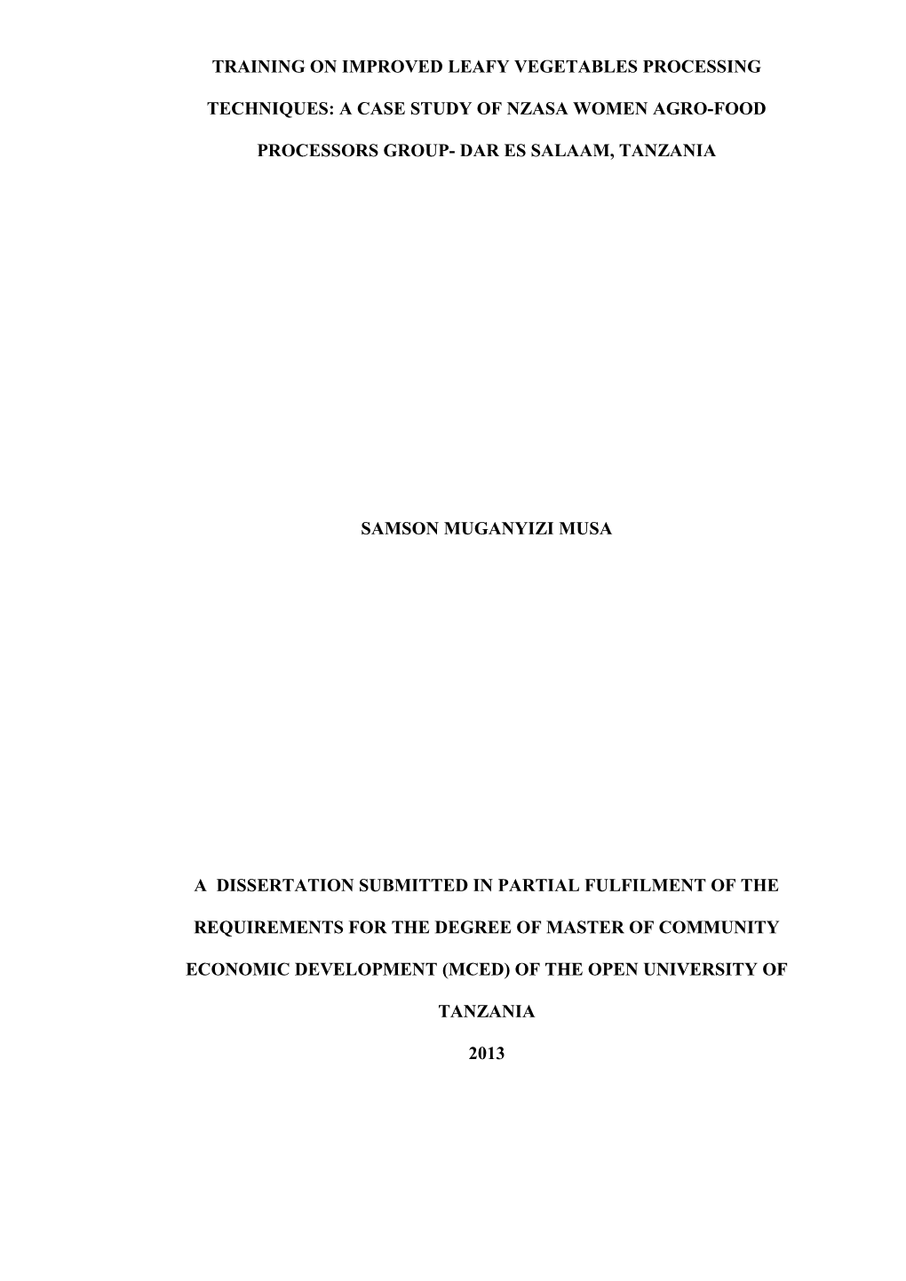 Training on Reduction of Postharvest Losses in Leafy Vegetables: a Case Study of Nzasa