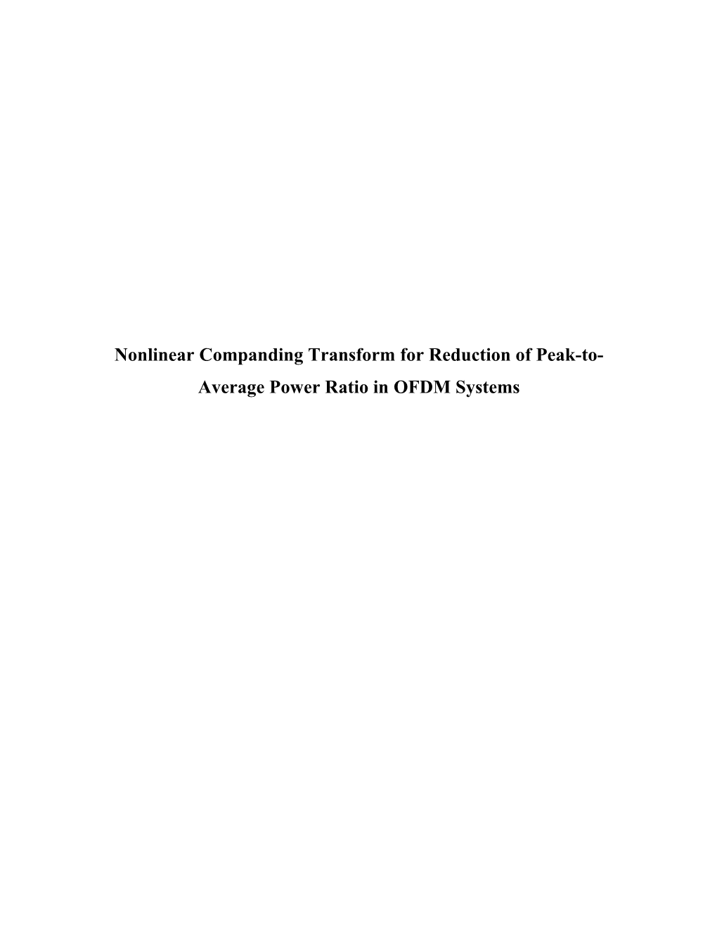 Nonlinear Companding Transform for Reduction of Peak-To-Average Power Ratio in OFDM Systems