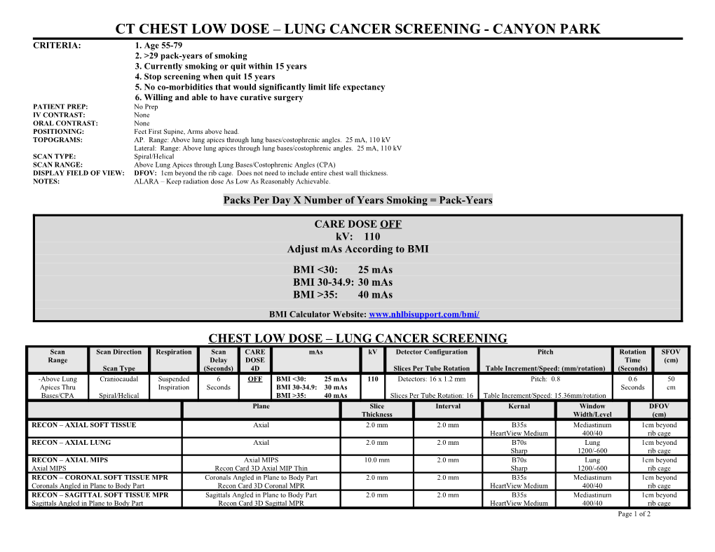 Ct Chest Low Dose Lung Cancer Screening - Canyon Park