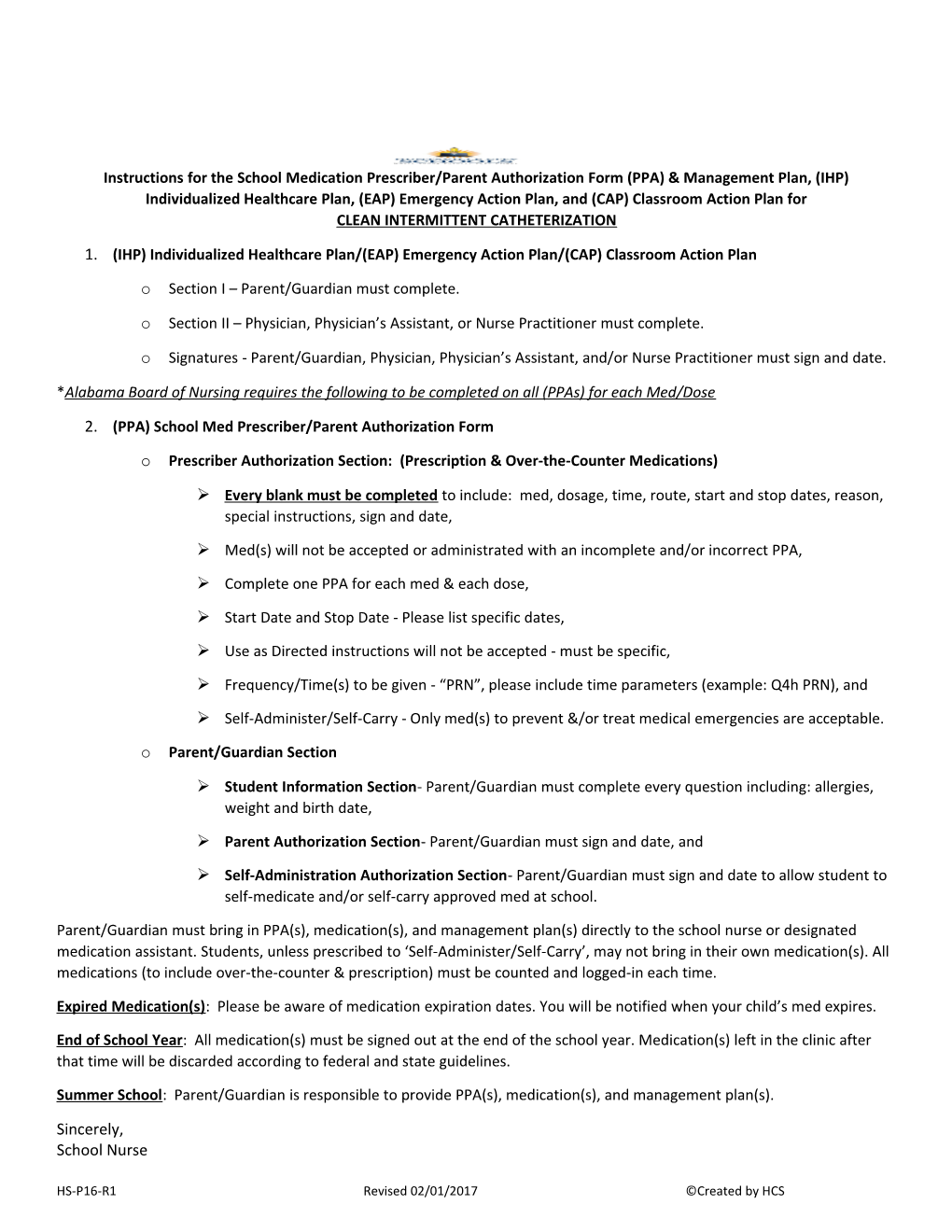 Instructions for the School Medication Prescriber/Parent Authorization Form (PPA) & Management