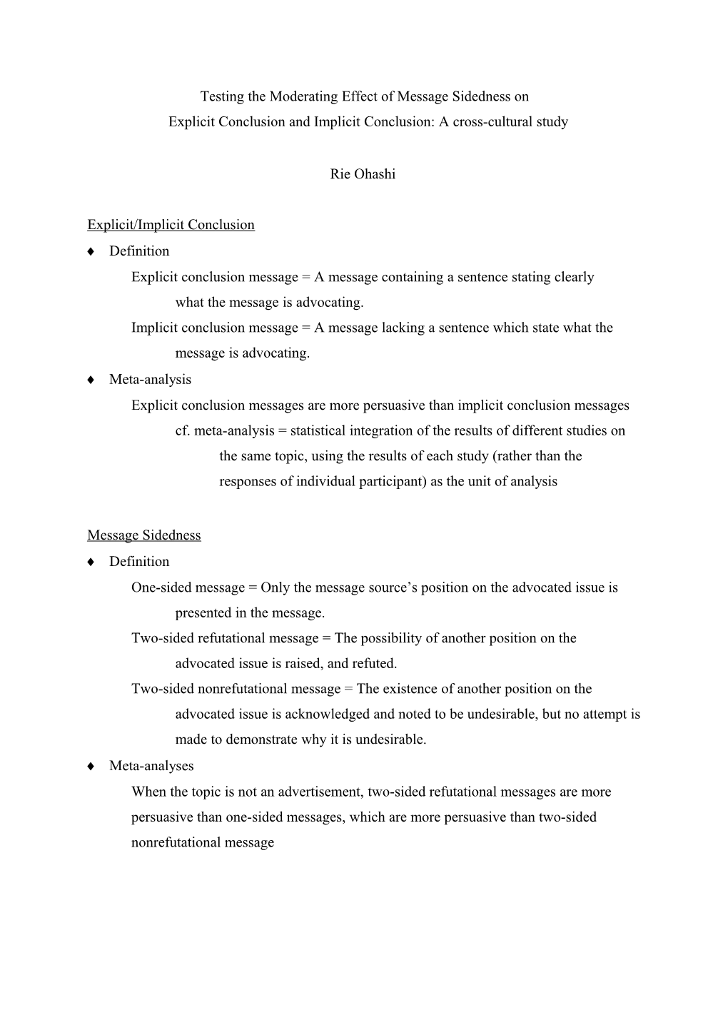 Testing the Moderating Effect of Message Sidedness on Explicit Conclusion and Implicit