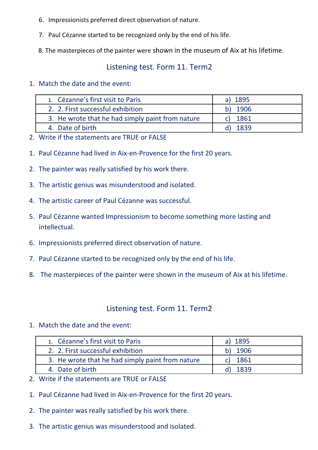 Listening Test. Form 11. Term2