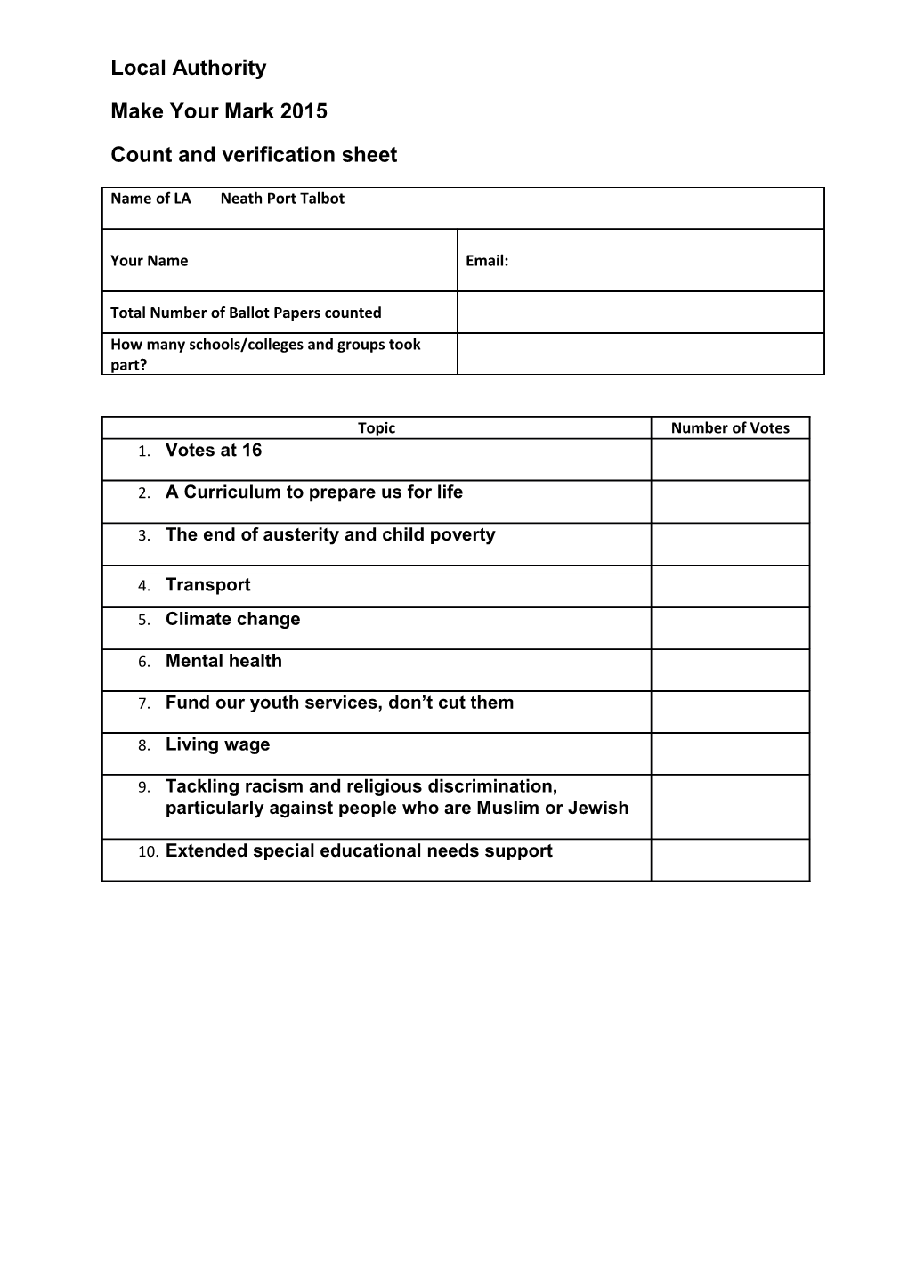 Count and Verification Sheet s9