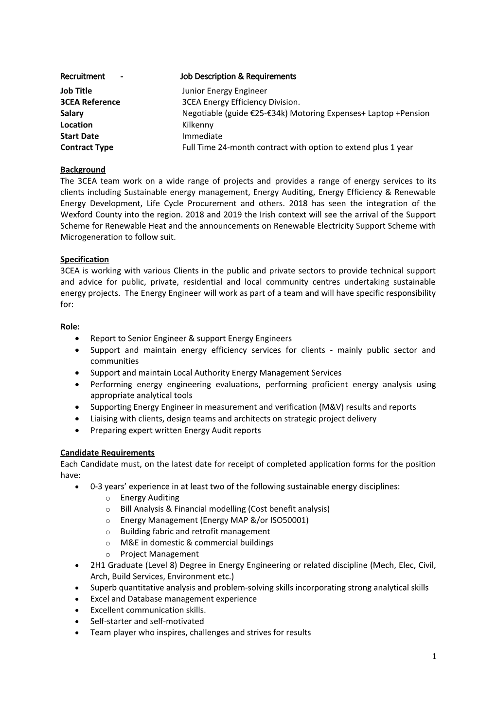 Recruitment - Job Description & Requirements