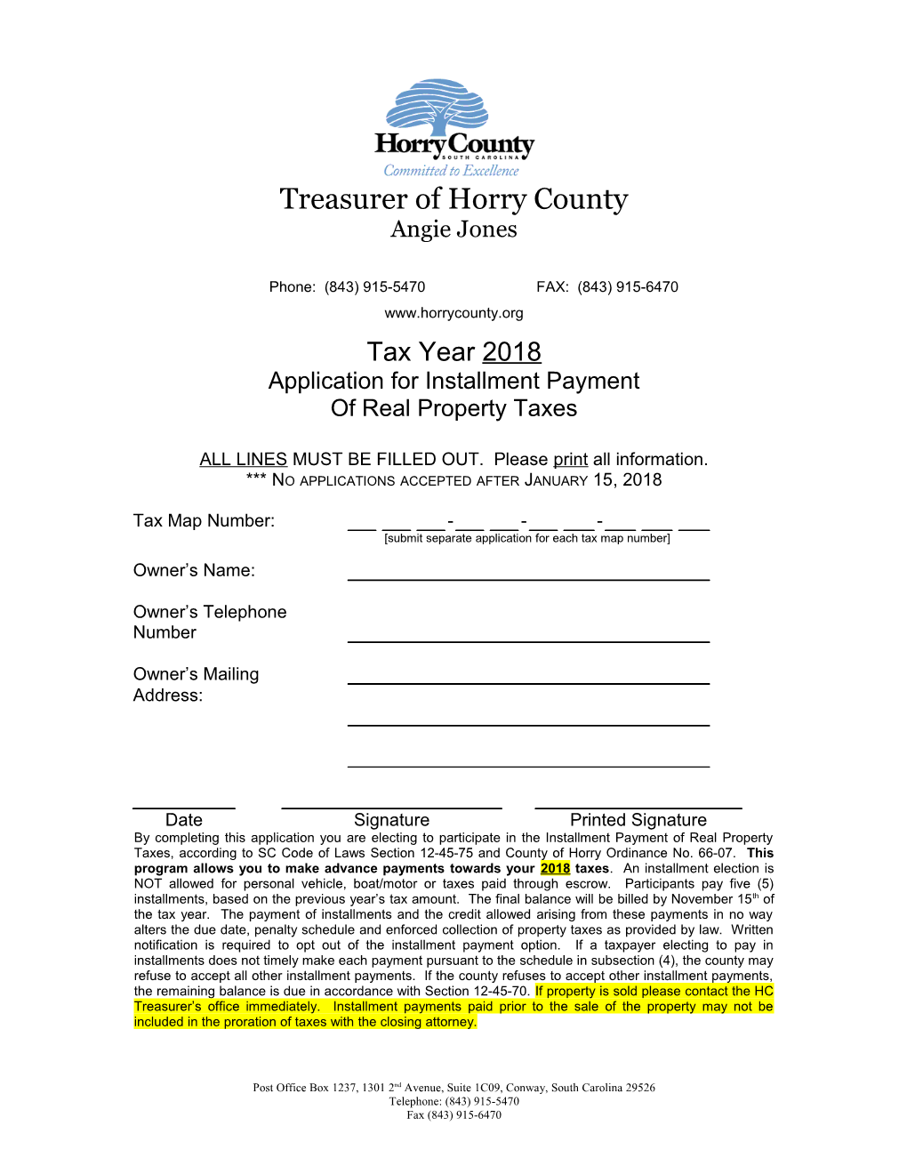 Application for Installment Payment of Real Property Taxes