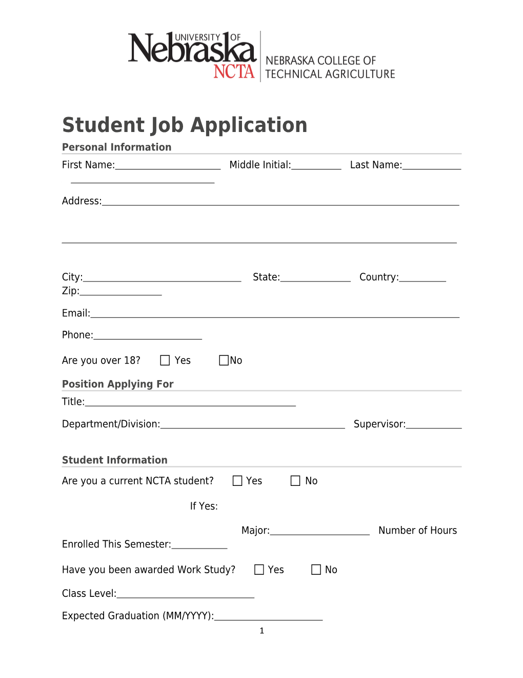 Student Job Application