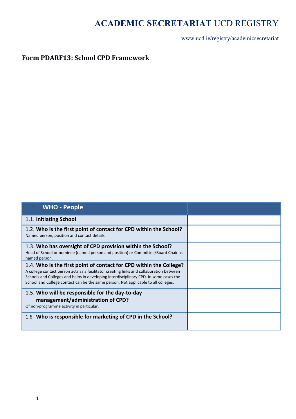 Form PDARF13: School CPD Framework