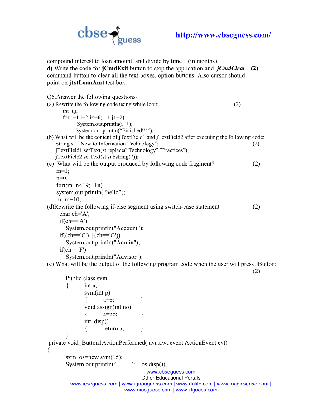 Sample Paper 2012 Class XII Subject Informatics Practices