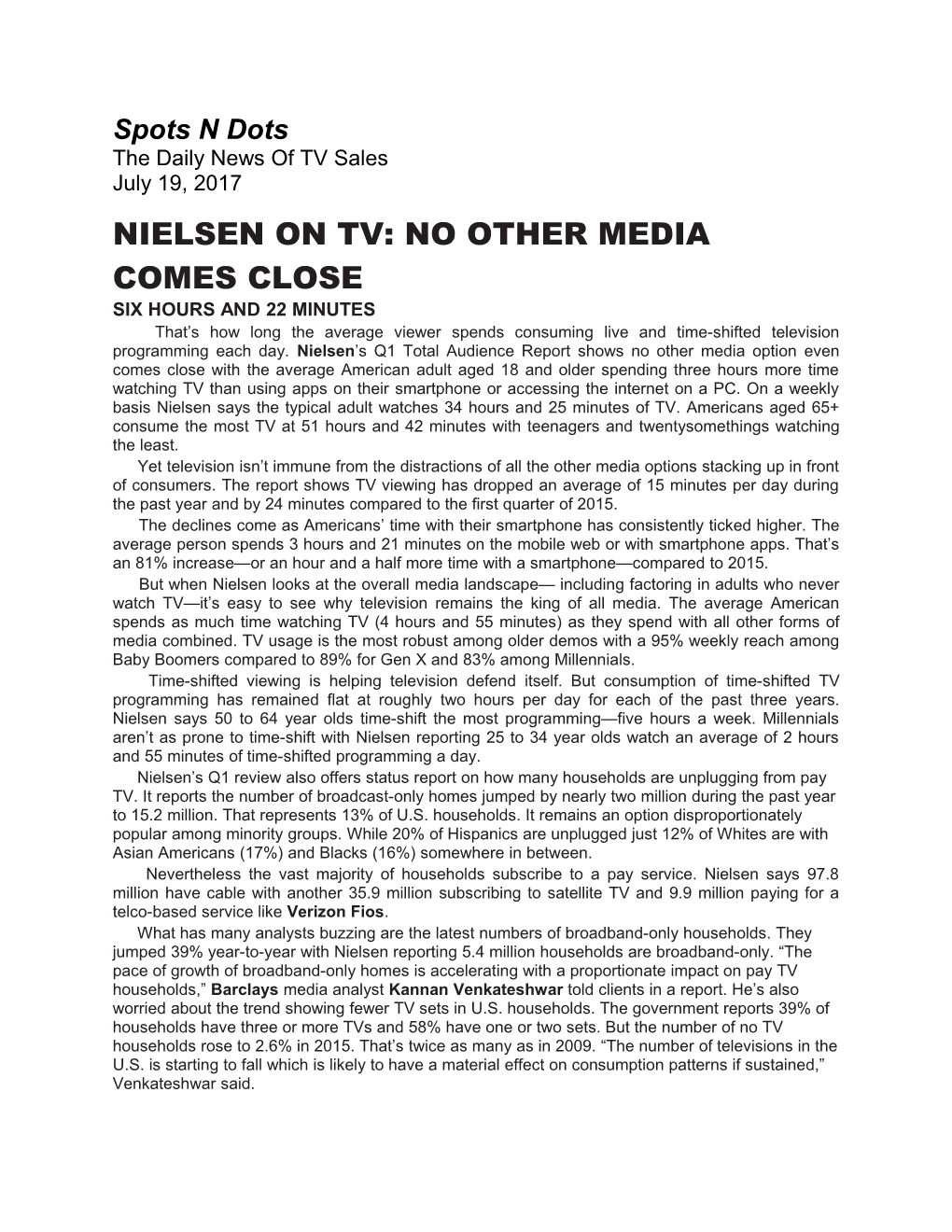 Nielsen on Tv: No Other Media Comes Close
