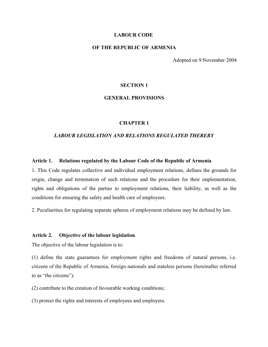 Labour Legislation and Relations Regulated Thereby