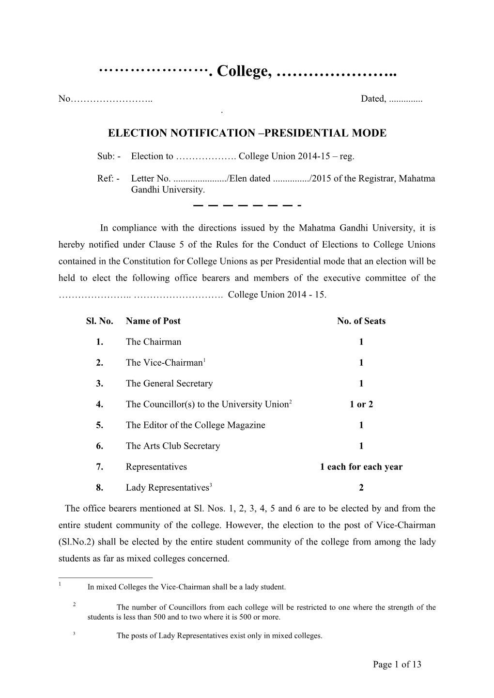 Election Notification Presidential Mode