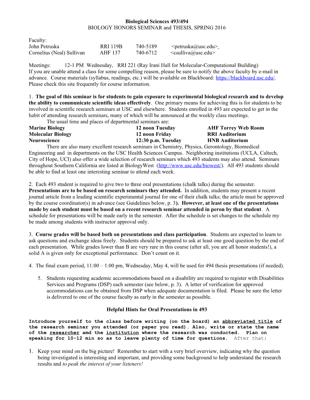 Biological Sciences 493/494