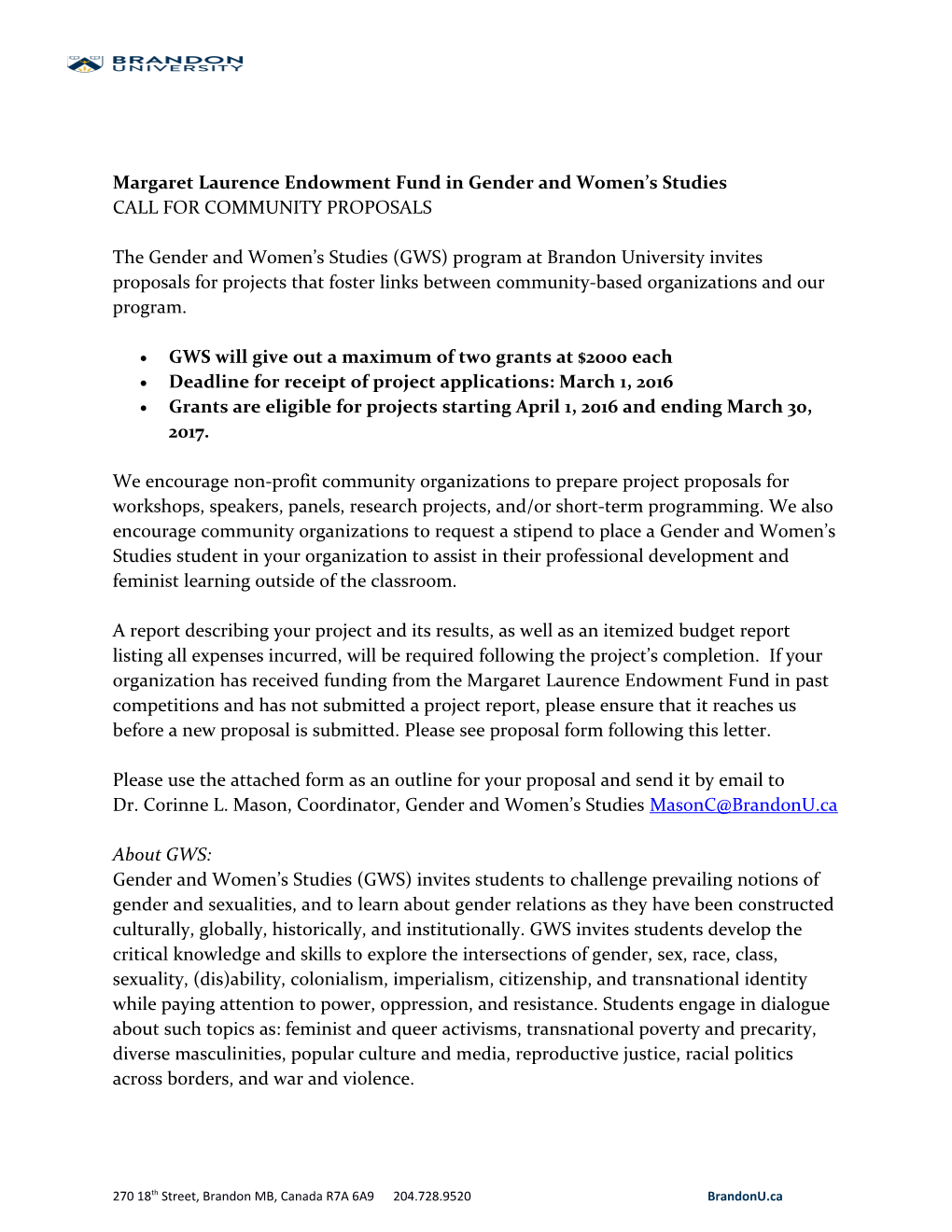 Margaret Laurence Endowment Fund in Gender and Women S Studies