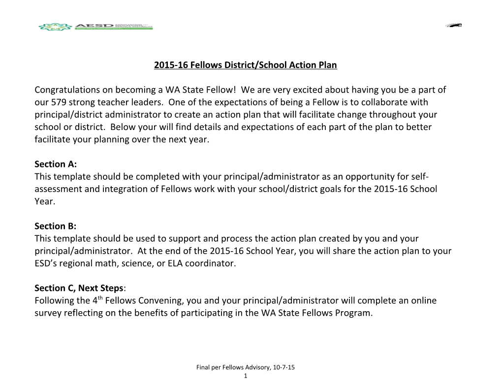 2015-16 Fellows District/School Action Plan