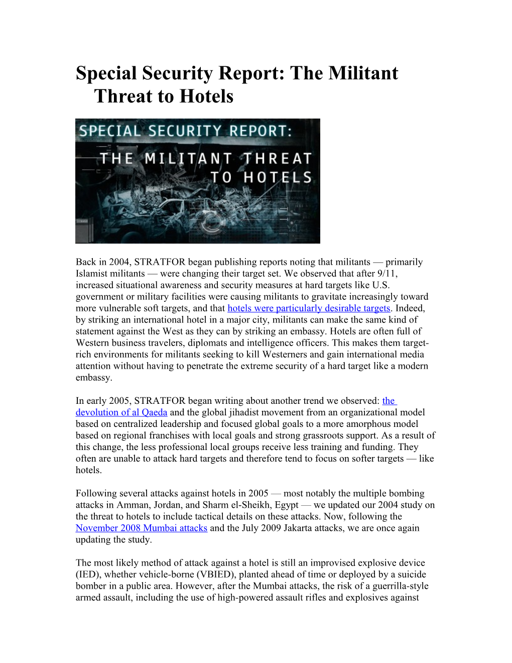 Special Security Report: the Militant Threat to Hotels