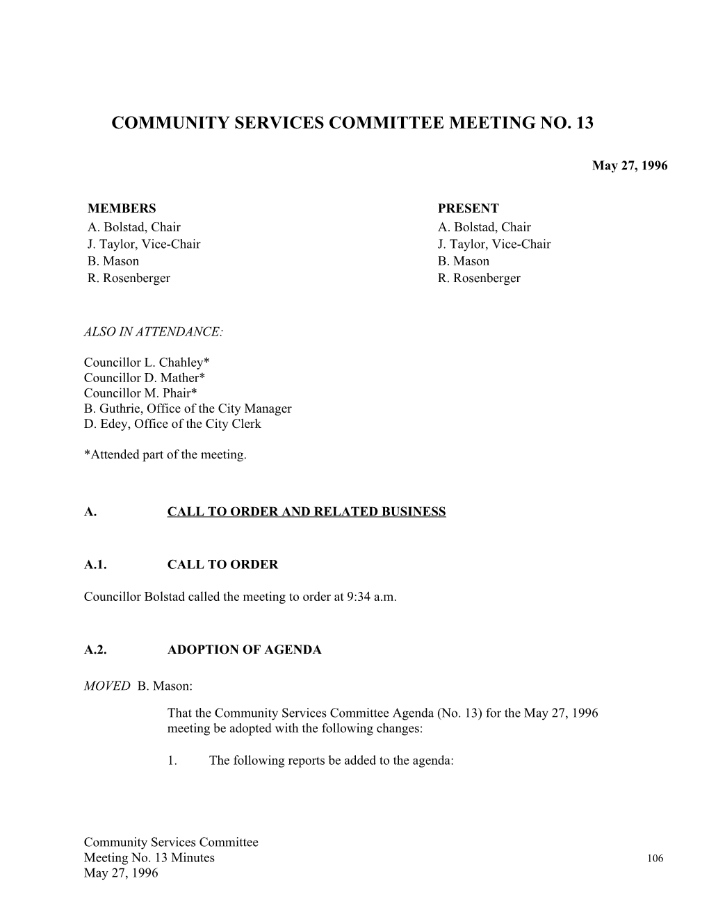 Community Services Committee Meeting No. 13