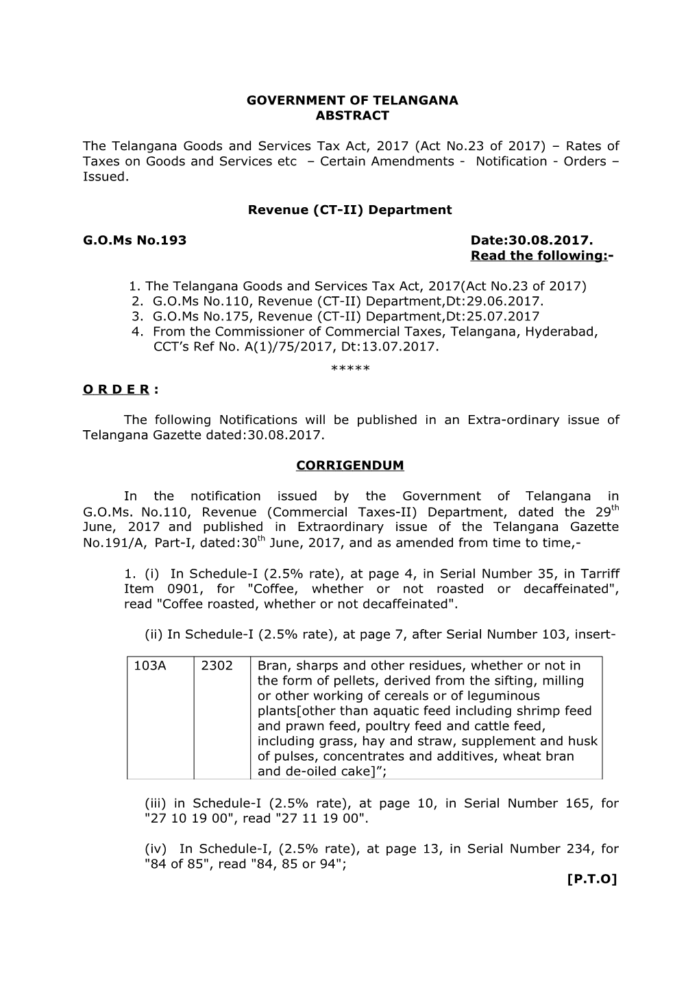 Government of Telangana Abstract