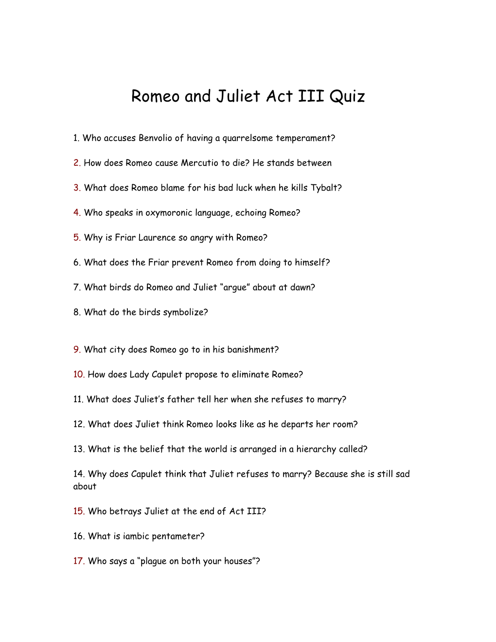 Romeo and Juliet Act III Quiz