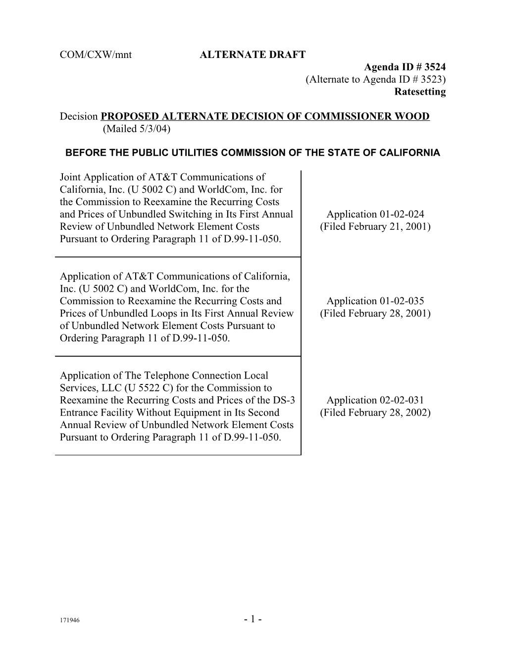 A.02-02-032 Et Al., ALJ/DOT/Avs DRAFT