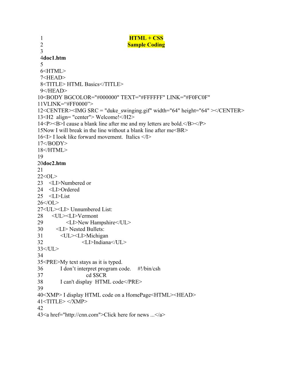 &lt;TITLE&gt; HTML Basics&lt;/TITLE&gt;