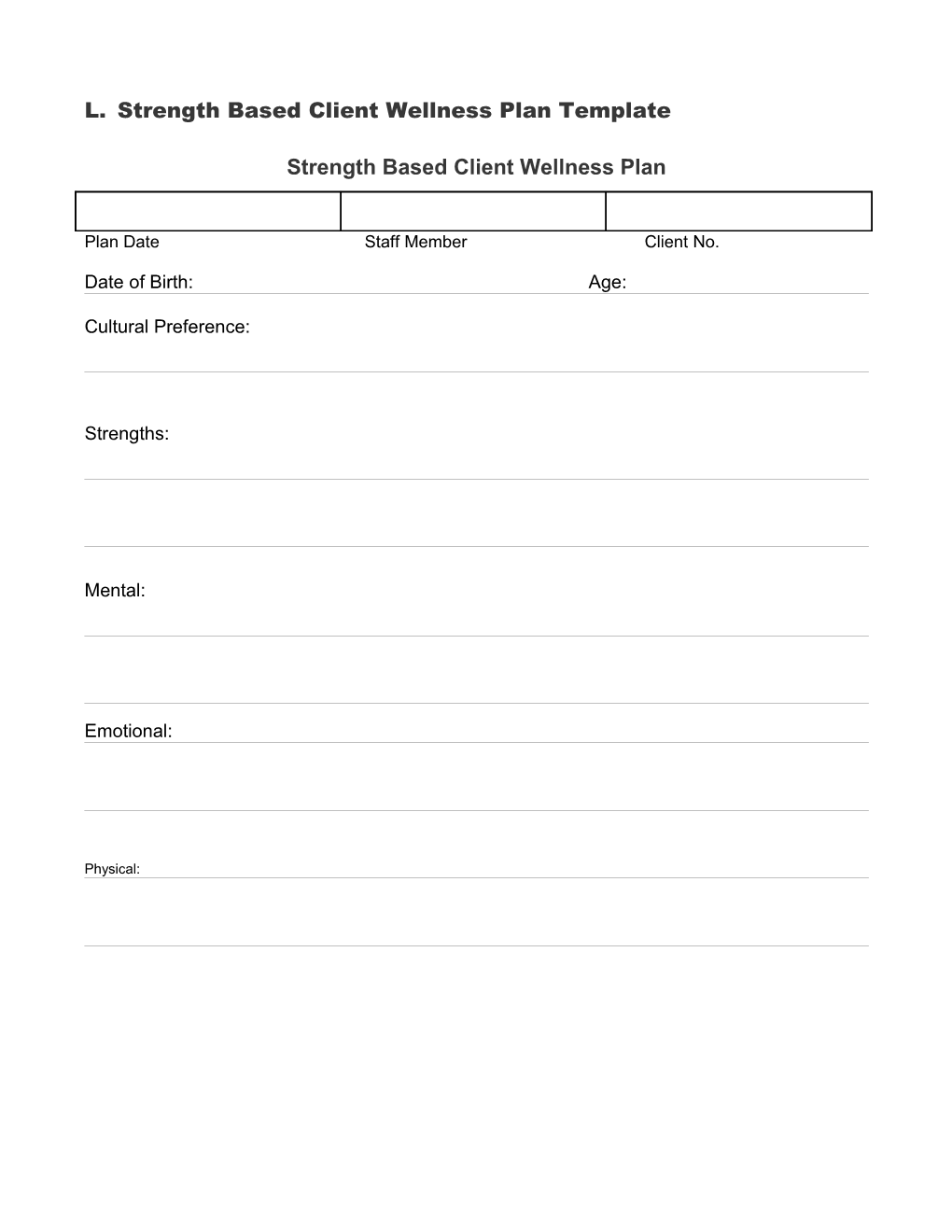 L. Strength Based Client Wellness Plan Template